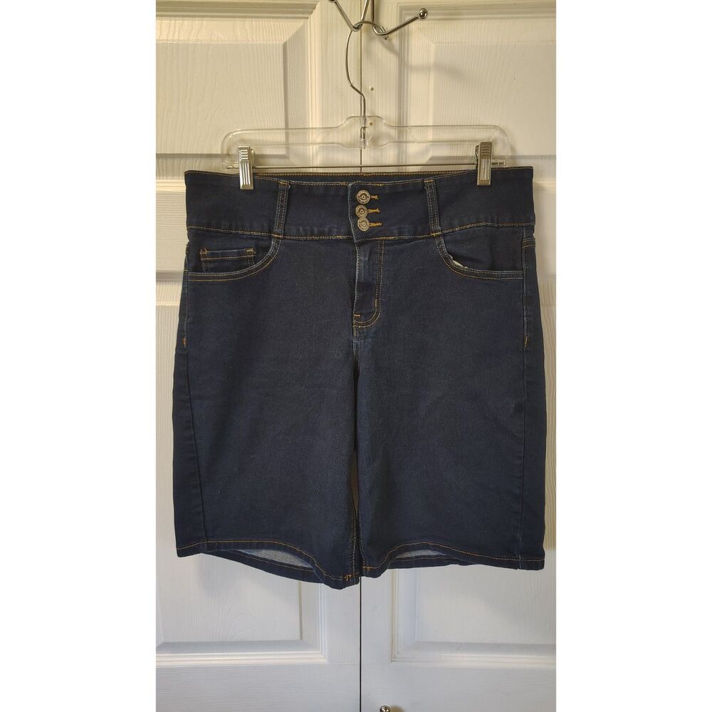 Copper Flash Curvy High Rise Bermuda Denim Shorts Dark Wash 3-Button Size 14W